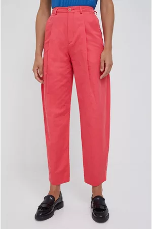 Drykorn Spodnie bawełniane Accept damskie kolor szerokie high waist