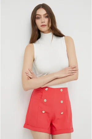 Morgan Szorty bawełniane damskie kolor gładkie high waist