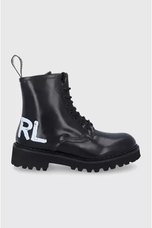 Karl Lagerfeld Workery skórzane Troupe KL45450I.Black.Lthr damskie kolor na płaskim obcasie