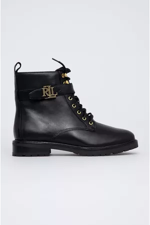 Ralph Lauren Botki skórzane Elridge damskie kolor na płaskim obcasie 802838413001