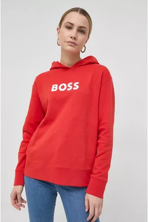 HUGO BOSS Bluza bawełniana damska kolor z kapturem z nadrukiem 50468367
