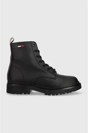 Tommy Hilfiger Botki Lace Up Flat Boot damskie kolor na płaskim obcasie