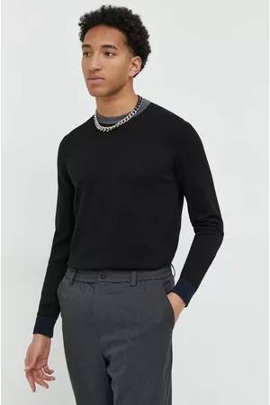 HUGO BOSS Mężczyzna Swetry i Pulowery - Sweter bawełniany męski kolor czarny lekki