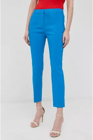Pinko Spodnie lniane kolor niebieski fason cygaretki high waist