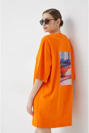 Calvin Klein Kobieta Oversize - Sukienka kolor pomarańczowy mini oversize