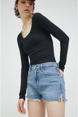 Abercrombie & Fitch Szorty jeansowe damskie kolor gładkie high waist