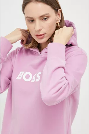 HUGO BOSS Bluza bawełniana damska kolor z kapturem z nadrukiem 50468367