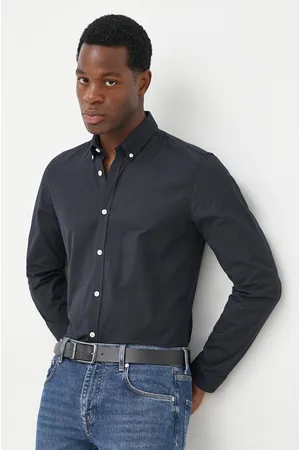 Lindbergh Koszula męska kolor czarny slim z kołnierzykiem button-down