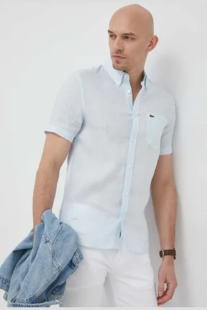 Lacoste Koszula lniana kolor regular z kołnierzykiem button-down