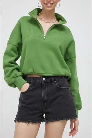Abercrombie & Fitch Szorty jeansowe damskie kolor gładkie high waist
