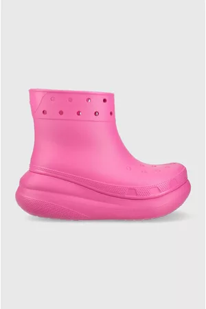 Crocs Kalosze Classic Crush Rain Boot damskie kolor różowy 207946