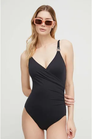 Michael Kors Jednoczęściowy strój kąpielowy LOGO TRIM SURPLICE ONE PIECE kolor lekko usztywniona miseczka MM7M759