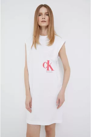 Calvin Klein Sukienka bawełniana kolor biały mini oversize