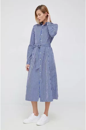 Ralph Lauren Sukienka bawełniana kolor midi rozkloszowana