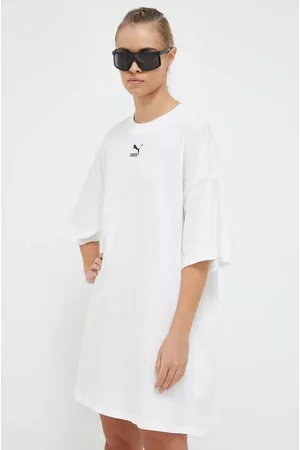 PUMA Kobieta Oversize - Sukienka bawełniana kolor biały mini oversize