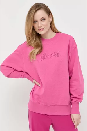 HUGO BOSS Kobieta Bluzy Bawełniane - Bluza bawełniana damska kolor różowy melanżowa