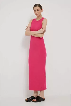 Tommy Hilfiger Kobieta Sukienki dopasowane - Sukienka kolor różowy maxi dopasowana