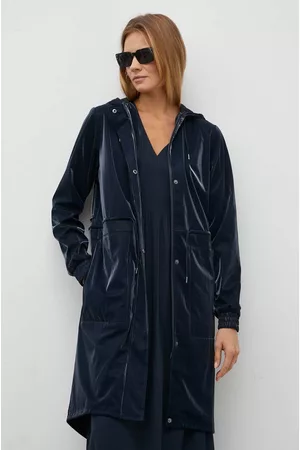 Rains Kobieta Parka - Kurtka przeciwdeszczowa 18550 String Parka damska kolor granatowy przejściowa