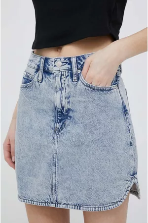 Calvin Klein Kobieta Spódnice mini - Spódnica jeansowa kolor niebieski mini prosta