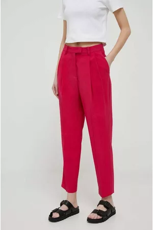 Sisley Kobieta Eleganckie - Spodnie damskie kolor różowy fason cygaretki high waist