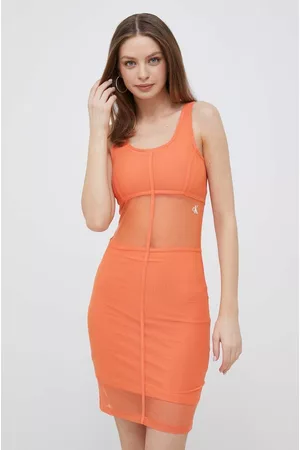 Calvin Klein Kobieta Sukienki dopasowane - Sukienka kolor pomarańczowy mini dopasowana
