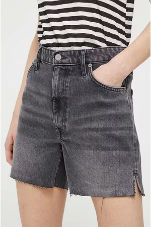Superdry Kobieta Szorty Jeansowe - Szorty jeansowe damskie kolor szary gładkie high waist