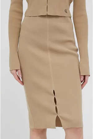 Calvin Klein Kobieta Spódnice ołówkowe - Spódnica kolor beżowy midi ołówkowa