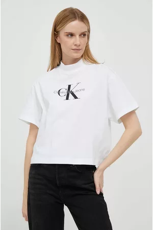 Calvin Klein Kobieta Bawełniane - T-shirt bawełniany kolor biały z półgolfem