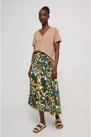 MEDICINE Kobieta Spódnice midi - Spódnica lniana kolor multicolor midi rozkloszowana
