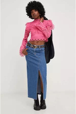 ANSWEAR Kobieta Midi - Spódnica jeansowa kolor niebieski midi prosta