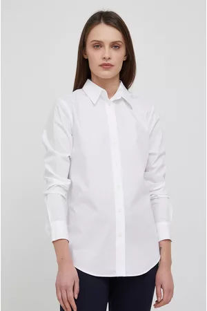 Ralph Lauren Kobieta Bluzki z Kołnierzykiem - Koszula 200684553001 damska kolor biały regular z kołnierzykiem klasycznym
