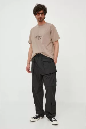 Calvin Klein Mężczyzna Bojówki - Spodnie męskie kolor czarny w fasonie cargo