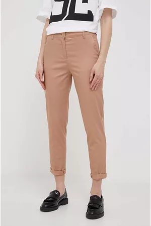 Sisley Kobieta Eleganckie - Spodnie damskie kolor brązowy fason cygaretki high waist