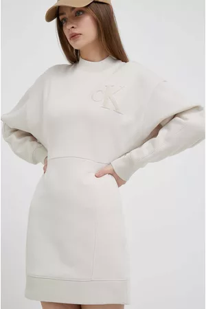 Calvin Klein Kobieta Oversize - Sukienka kolor beżowy mini oversize