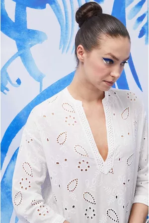 MEDICINE Kobieta Bluzki z Haftem - Bluzka bawełniana z ozdobnym haftem damska kolor biały z aplikacją
