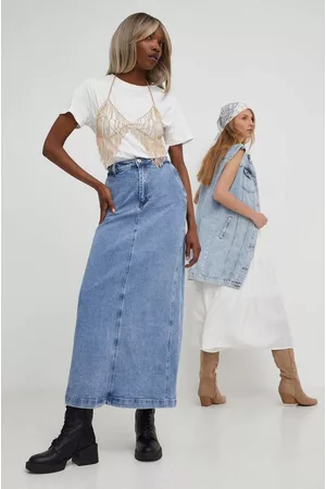 ANSWEAR Kobieta Midi - Spódnica jeansowa kolor niebieski midi prosta