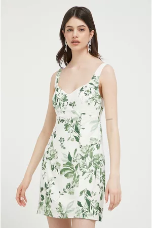 Abercrombie & Fitch Kobieta Sukienki dopasowane - Sukienka lniana kolor zielony mini dopasowana