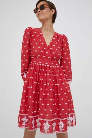 Pepe Jeans Kobieta Sukienki Midi - Sukienka kolor czerwony midi rozkloszowana