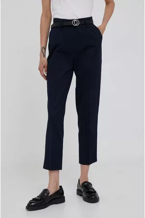 Sisley Kobieta Eleganckie - Spodnie damskie kolor granatowy fason cygaretki high waist
