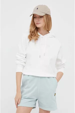Tommy Hilfiger Kobieta Bluzy z Kapturem - Bluza bawełniana damska kolor biały z kapturem z aplikacją