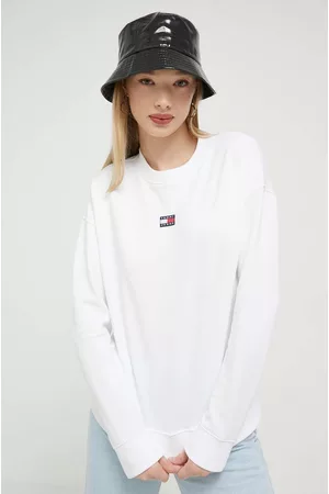 Tommy Hilfiger Kobieta Bluzy Bawełniane - Bluza bawełniana damska kolor biały gładka