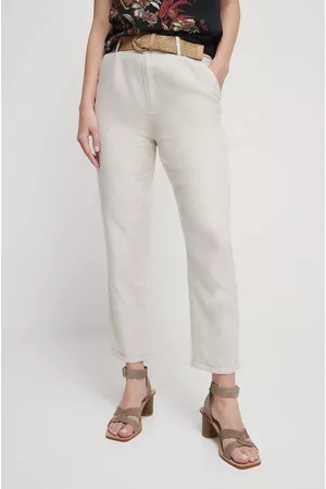 MEDICINE Kobieta Szerokie Nogawki - Spodnie lniane damskie kolor beżowy proste medium waist