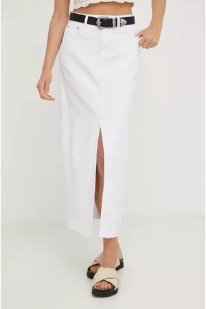 ANSWEAR Kobieta Długie - Spódnica jeansowa kolor biały maxi prosta