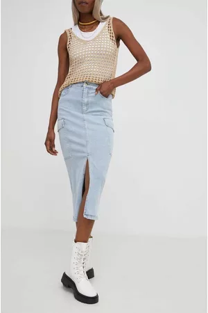 ANSWEAR Kobieta Midi - Spódnica jeansowa X kolekcja limitowana BE SHERO kolor niebieski midi prosta