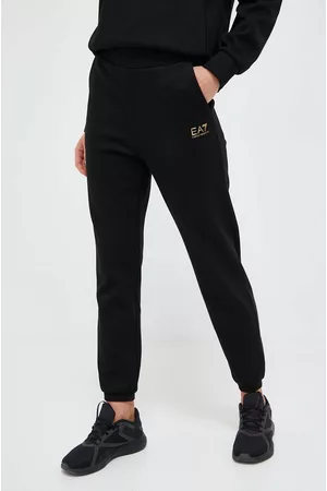 EA7 Kobieta Dresowe - Spodnie dresowe kolor czarny z nadrukiem