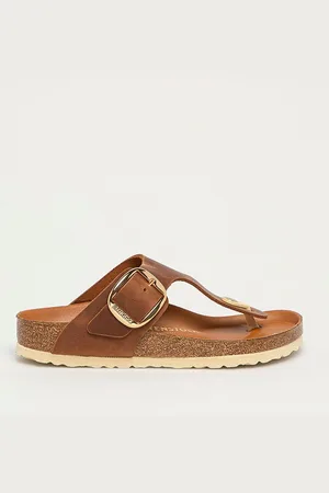 Birkenstock Japonki skórzane Gizeh Big Buckle damskie kolor na płaskim obcasie 1018745