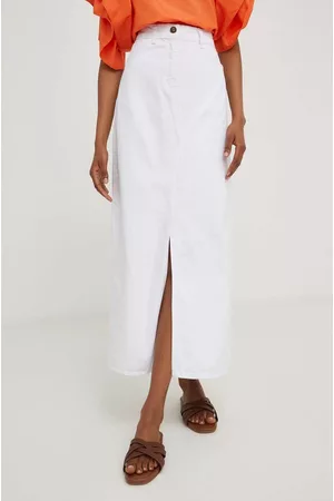 ANSWEAR Kobieta Długie - Spódnica jeansowa kolor biały maxi prosta