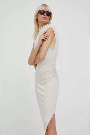 Calvin Klein Kobieta Sukienki dopasowane - Sukienka kolor beżowy midi dopasowana