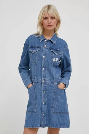 Calvin Klein Kobieta Oversize - Sukienka jeansowa kolor granatowy mini oversize