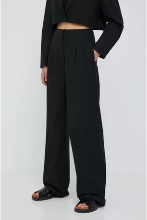 Calvin Klein Kobieta Szerokie Nogawki - Spodnie damskie kolor czarny szerokie high waist